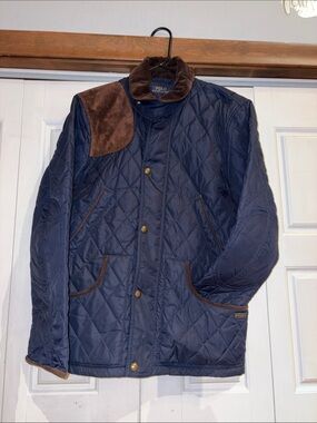Polo by Ralph Lauren Navy Quilted Jacket with Brown Suede Accents